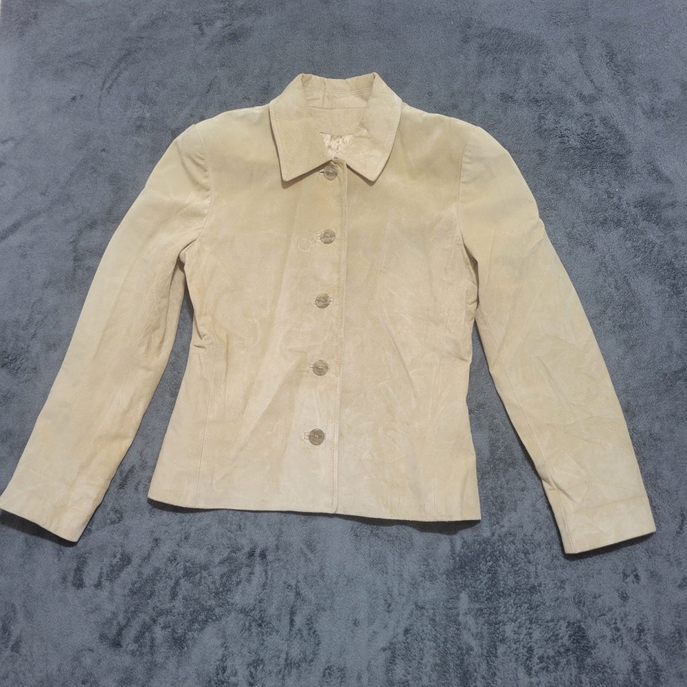 Danier Women's Light Beige Suede Button-Front Genuine Leather Vintage Jacket